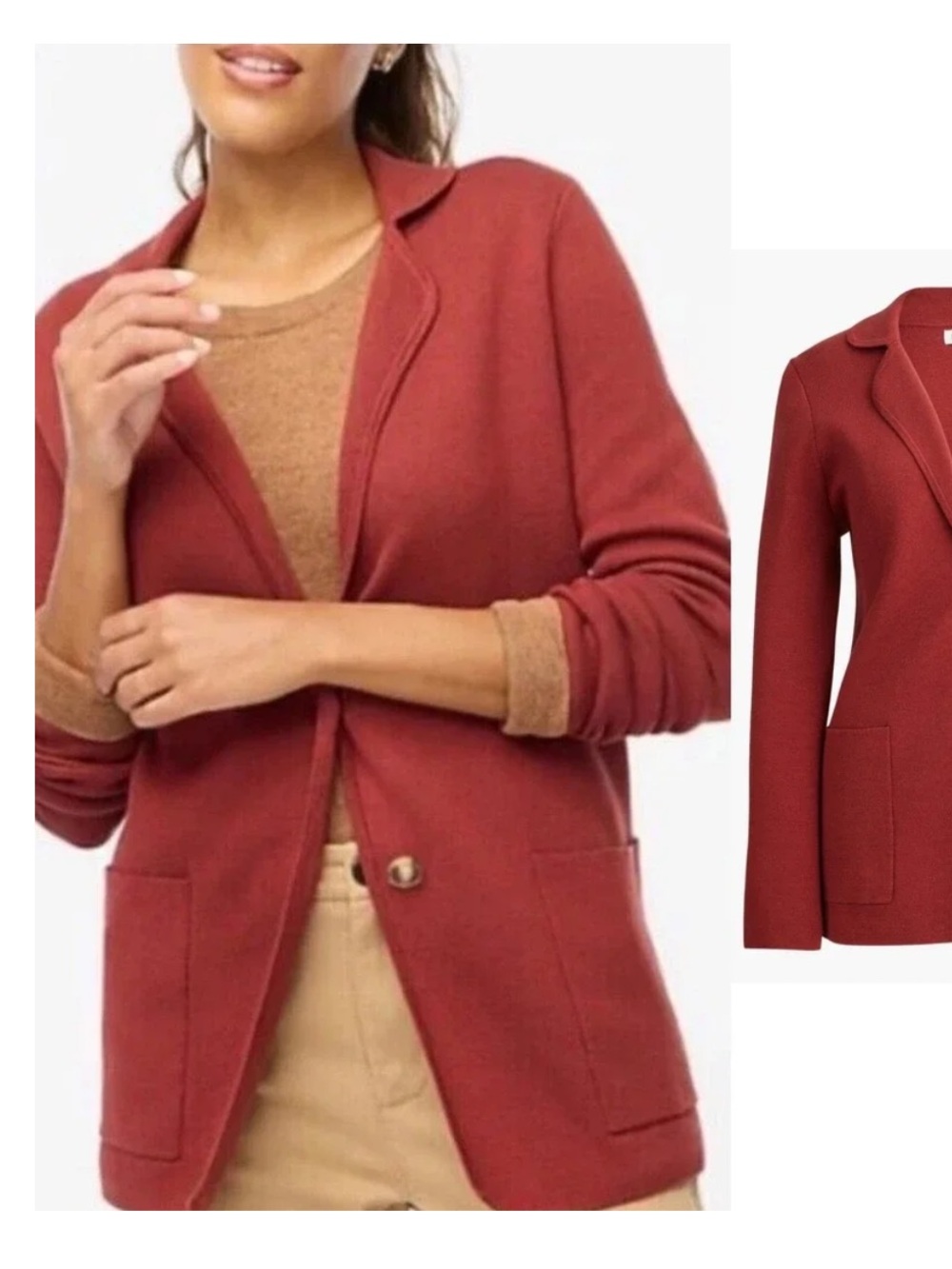 J. Crew Factory Rust Red Knit open front Blazer Jacket Cardigan two button sz M - Picture 4 of 10